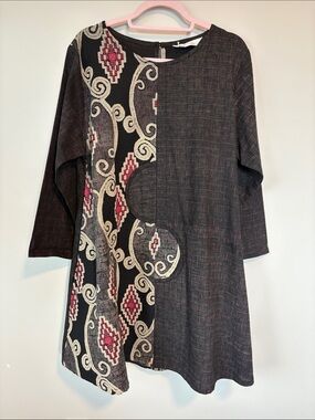 Mao Mam Tunic Dress Cotton Pockets Made in Thailand Artsy Boho OSFM